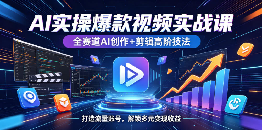 AI实操爆款视频实战课，全赛道AI创作+剪辑高阶技法，打造流量账号，解锁多元变现收益-吾爱云课堂