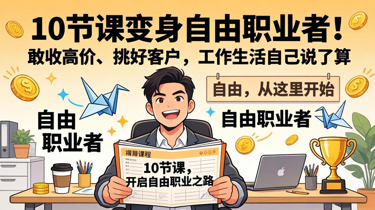 10 节课变身自由职业者！敢收高价、挑好客户，工作生活自己说了算-吾爱云课堂