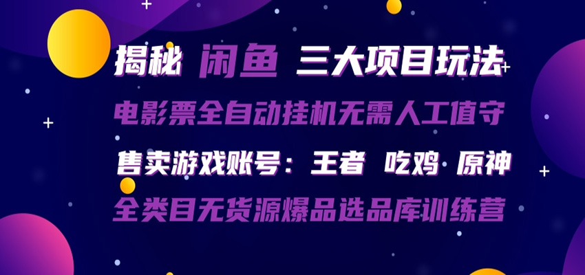 闲鱼三种玩法 全自动电影票 售卖游戏账号 爆品选品库训练营-吾爱云课堂