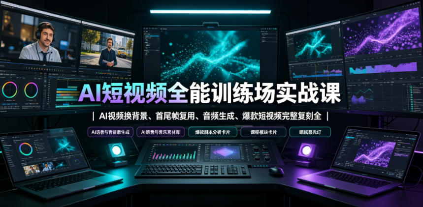 AI短视频全能训练场实战课｜AI视频换背景、首尾帧复用、音频生成、爆款短视频完整复刻全套实操教学-吾爱云课堂