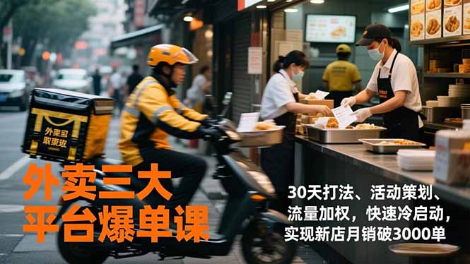 外卖三大平台爆单课，30天打法、活动策划、流量加权，快速冷启动，实现新店月销破3000单-吾爱云课堂