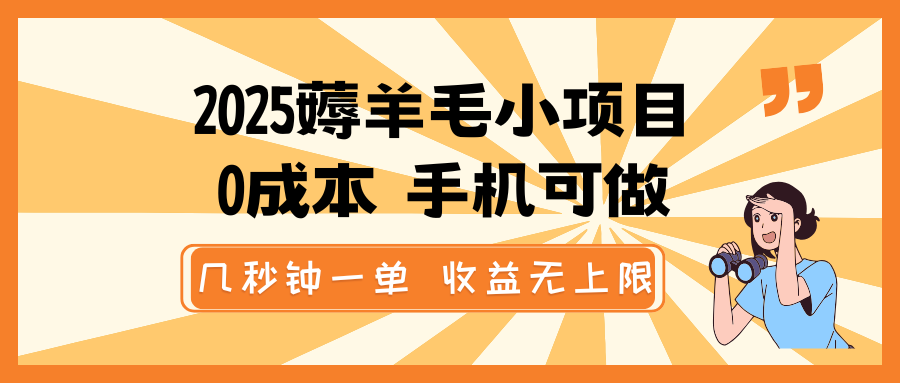 2025薅羊毛小项目,0成本 手机可做,几秒钟一单,收益无上限-吾爱云课堂