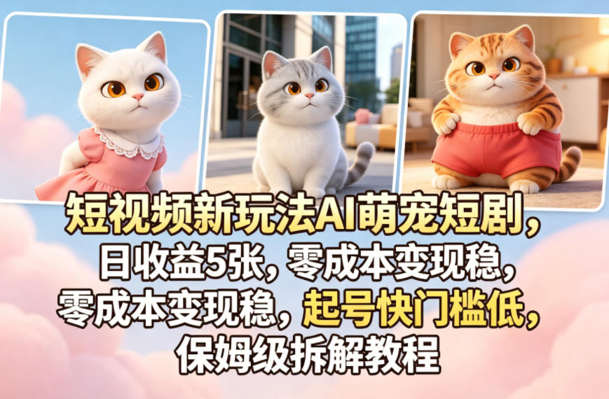 短视频新玩法AI萌宠短剧，日收益5张，零成本变现稳，起号快门槛低，保姆级拆解教程-吾爱云课堂