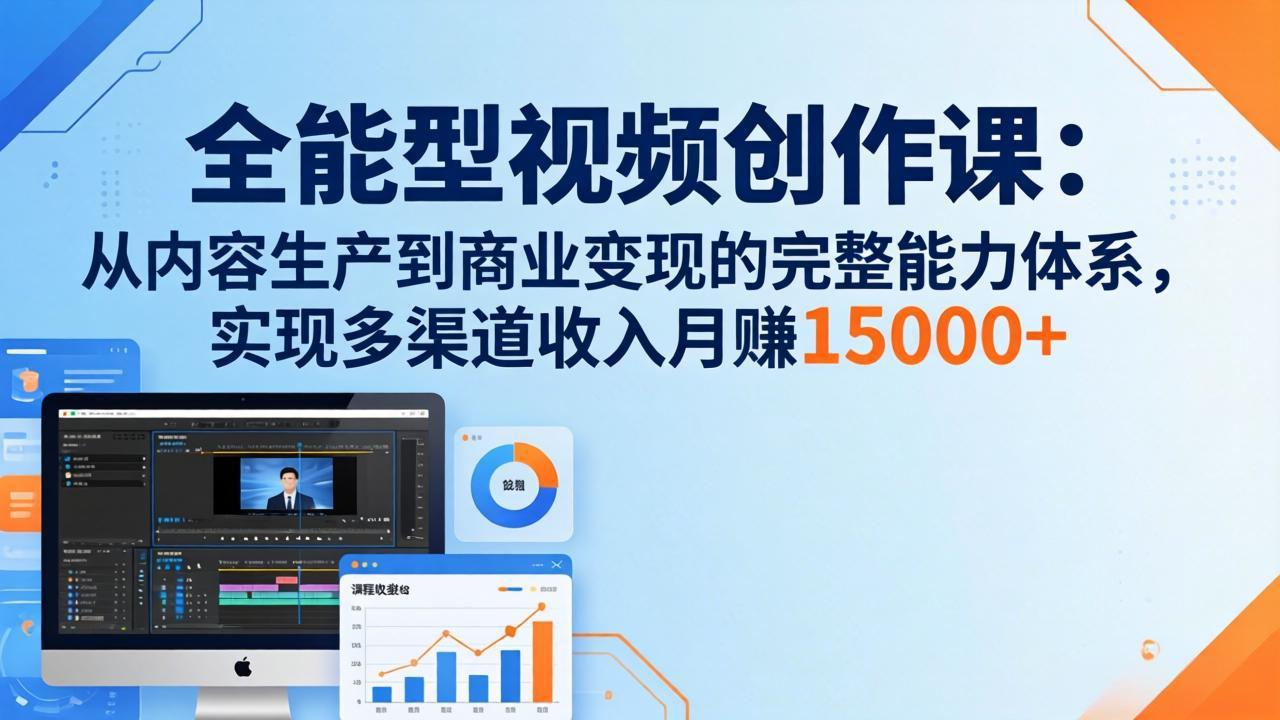 全能型视频创作课-26年3月更新：从内容生产到商业变现的完整能力体系，多渠道收入月赚15000+-吾爱云课堂