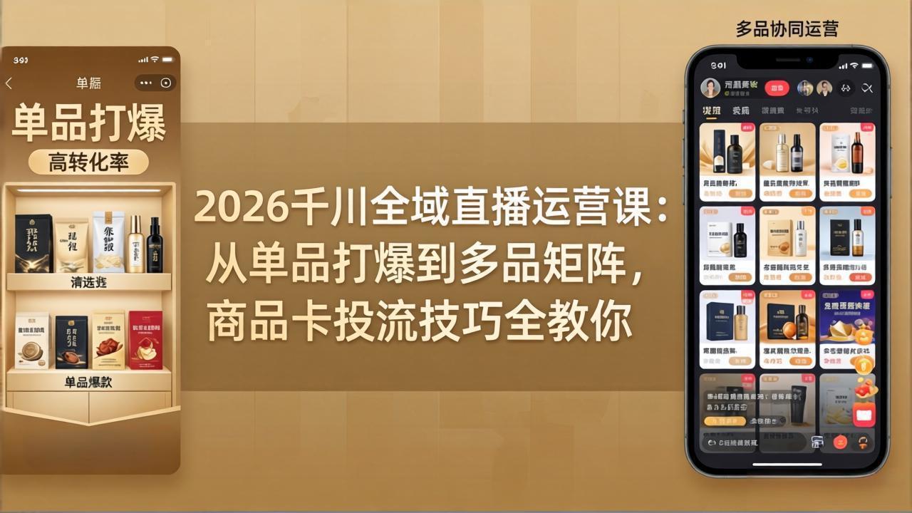 2026千川全域直播运营课：从单品打爆到多品矩阵，商品卡投流技巧全教你-吾爱云课堂