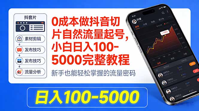 0成本做抖音切片自然流量起号，小白日入100-5000完整教程-吾爱云课堂