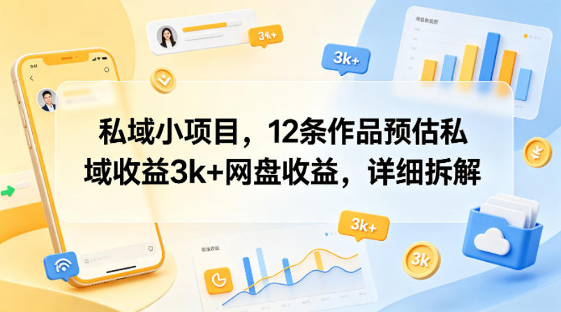 私域小项目，12条作品预估私域收益3k+网盘收益，详细拆解-吾爱云课堂