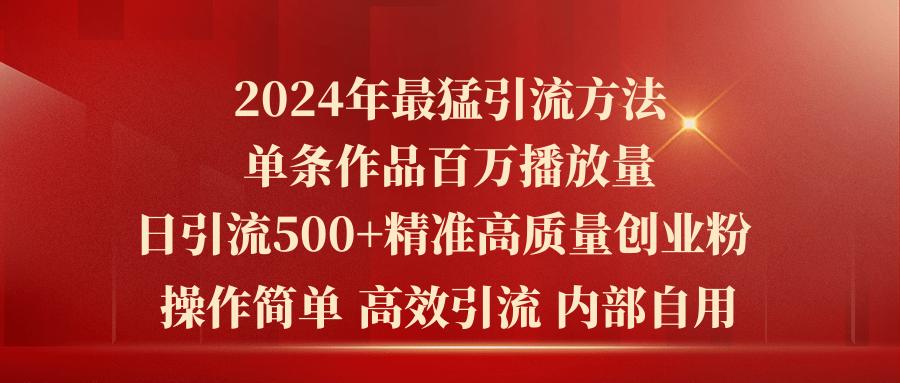 2024年最猛暴力引流方法，单条作品百万播放 单日引流500+高质量精准创业粉-吾爱云课堂