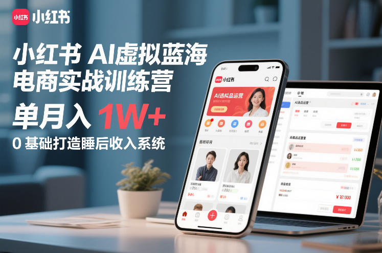 小红书AI虚拟蓝海电商实战训练营，单月入1W+，0基础打造睡后收入系统(更新)-吾爱云课堂