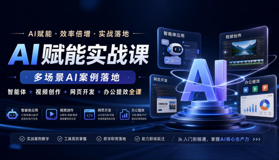 AI赋能实战课，多场景AI案例落地，智能体+视频创作+网页开发+办公提效全课-吾爱云课堂