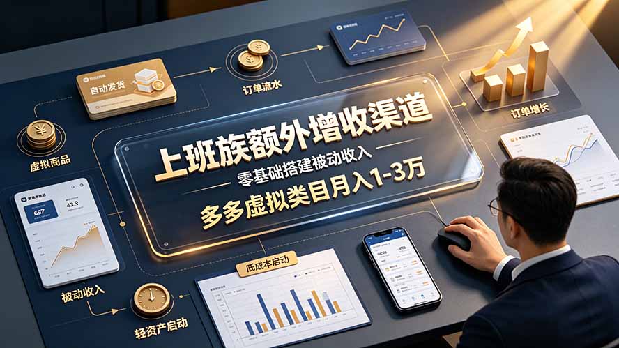 上班族额外增收渠道,零基础搭建被动收入,多多虚拟类目月入 1-3 万-吾爱云课堂
