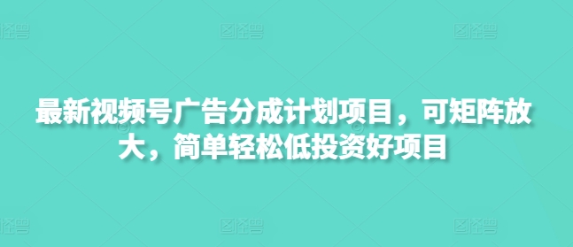 最新视频号广告分成计划项目,可矩阵放大,简单轻松低投资好项目-吾爱云课堂