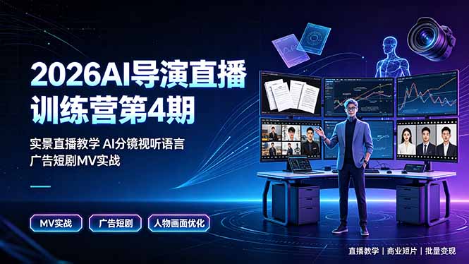 2026AI导演直播训练营第4期，实景直播教学AI分镜视听语言，广告短剧MV实战，解决人物画面崩坏痛点-吾爱云课堂