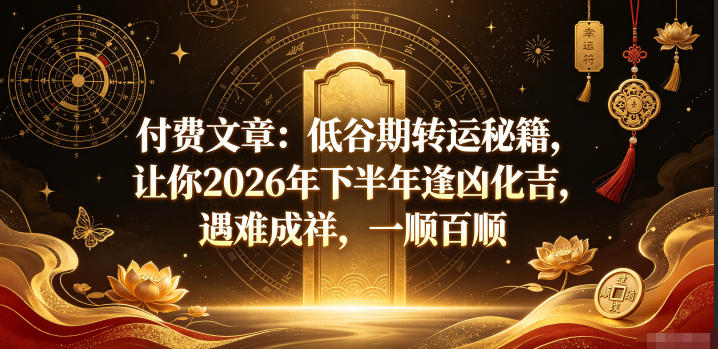 付费文章：低谷期转运秘籍，让你2026年下半年逢凶化吉，遇难成祥，一顺百顺-吾爱云课堂