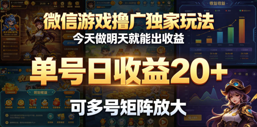 微信游戏撸广独家玩法，今天做明天就能出收益，单号日收益20+，可多号矩阵放大-吾爱云课堂