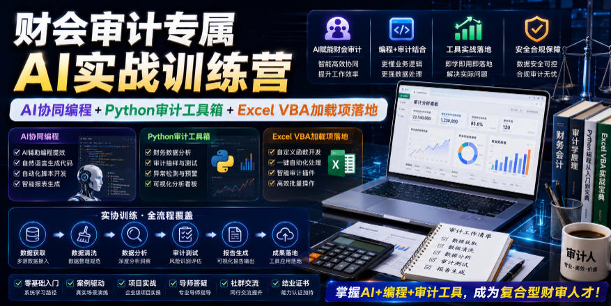 财会审计专属AI实战训练营｜AI协同编程+Python审计工具箱+Excel VBA加载项落地(更新0816)-吾爱云课堂