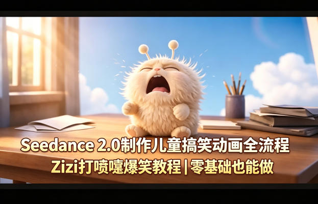 Seedance 2.0制作儿童搞笑动画全流程Zizi打喷嚏爆笑教程｜零基础也能做-吾爱云课堂