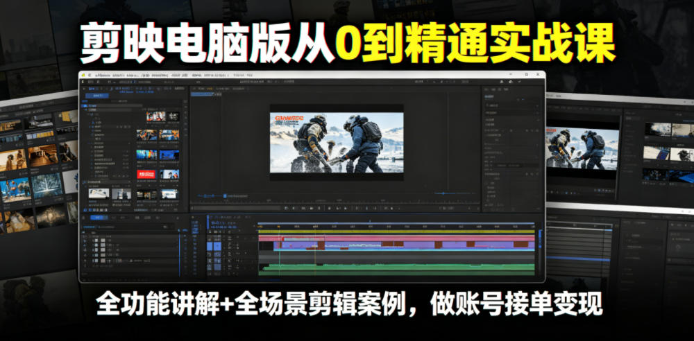 剪映电脑版从0到精通实战课，全功能讲解+全场景剪辑案例，做账号接单变现-吾爱云课堂