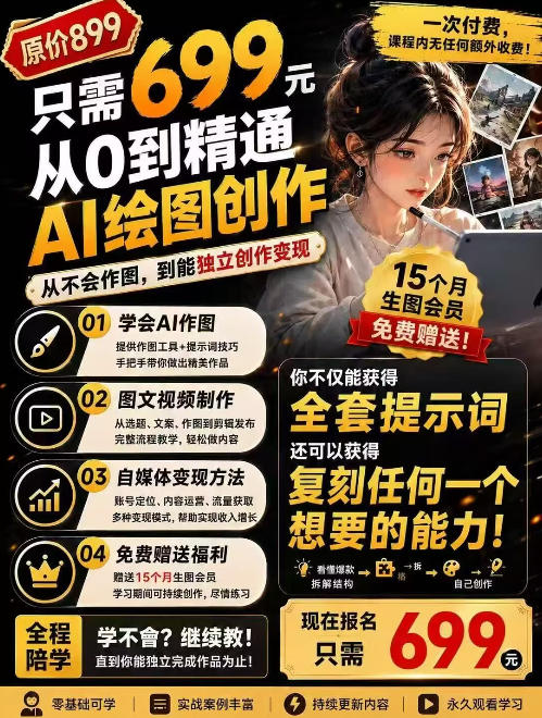 抖音10W粉丝博主的AI绘图教学，从0到精通AI绘图创作，从不会作图到能独立创作变现-吾爱云课堂