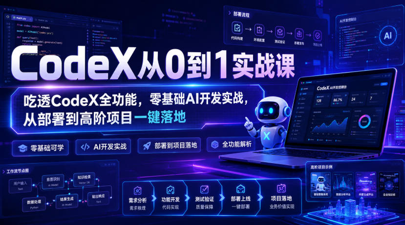 CodeX从0到1实战课，吃透CodeX全功能，零基础AI开发实战，从部署到高阶项目一键落地-吾爱云课堂