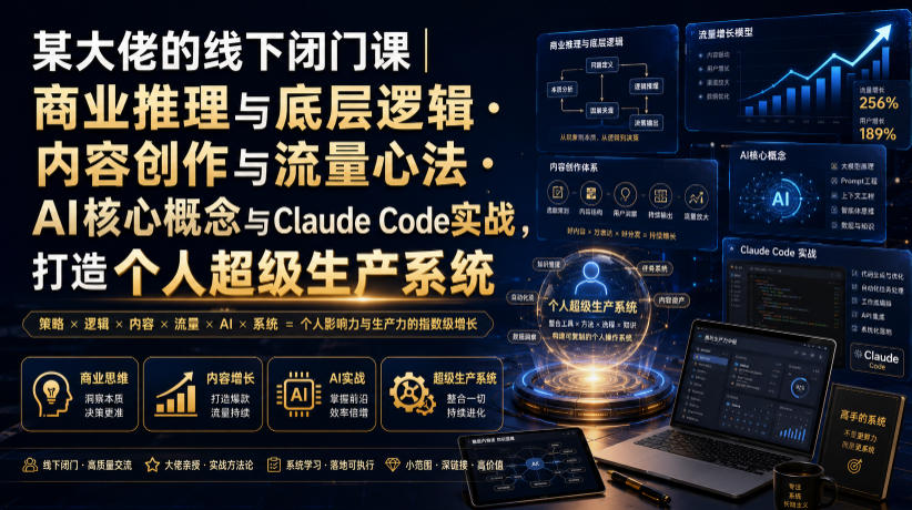某大佬的线下闭门课｜商业推理与底层逻辑・内容创作与流量心法・AI核心概念与Claude Code实战，打造个人超级生产系统【录音+图片】-吾爱云课堂