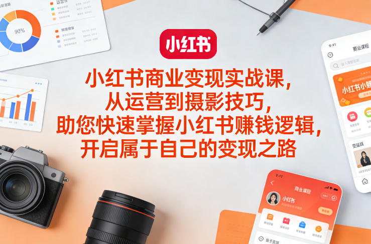 小红书商业变现实战课，从运营到摄影技巧，助您快速掌握小红书賺钱逻辑，开启属于自己的变现之路-吾爱云课堂