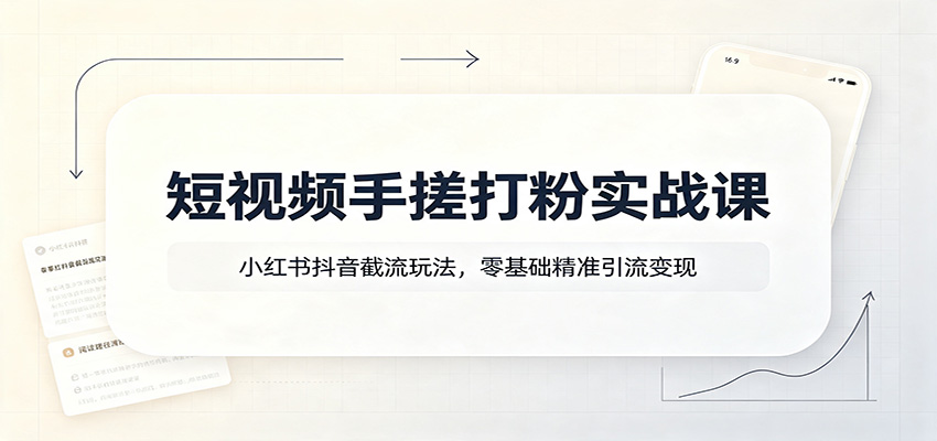 短视频手搓打粉实战课：小红书抖音截流玩法，零基础精准引流变现-吾爱云课堂