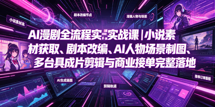 AI漫剧全流程实战课｜小说素材获取、剧本改编、AI人物场景制图、多工具成片剪辑、平台付费变现与商业接单完整落地-吾爱云课堂