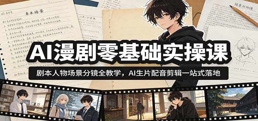 AI漫剧零基础实操课：剧本人物场景分镜全教学，AI生片配音剪辑一站式落地-吾爱云课堂