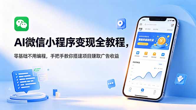 AI微信小程序变现全教程，零基础不用编程，手把手教你搭建项目赚取广告收益-吾爱云课堂