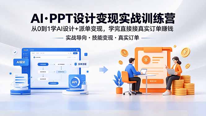 AI·PPT设计变现实战训练营，从0到1学AI设计+派单变现，学完直接接真实订单赚钱-吾爱云课堂