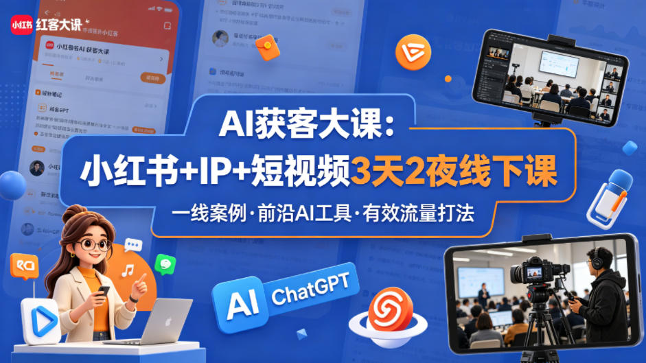 AI获客大课小红书+IP+短视频3天2夜线下课，用最真实的一线案例，最前沿的AI工具，最有效的流量打法-吾爱云课堂