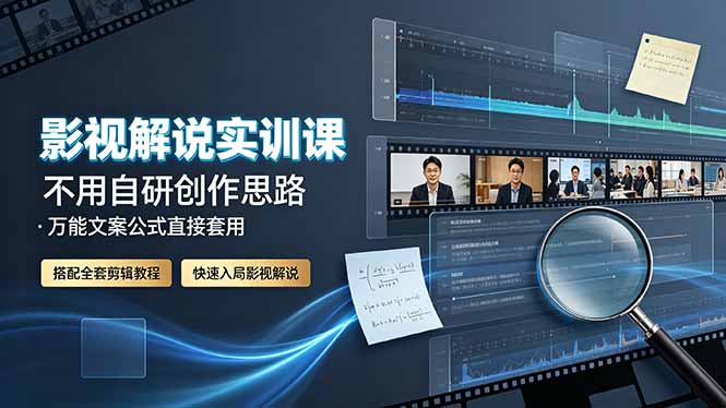 影视解说实训课:不用自研创作思路,万能文案公式直接套用,搭配全套剪辑教程,快速入局影视解说-吾爱云课堂