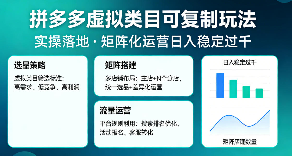 拼多多虚拟类目可复制玩法，实操落地，矩阵化日入稳定过千【揭秘】-吾爱云课堂
