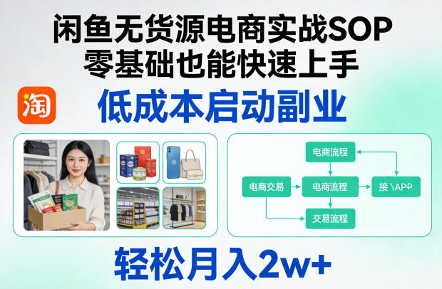 闲鱼无货源电商实战SOP，零基础也能快速上手，低成本启动副业，轻松月入2w+-吾爱云课堂
