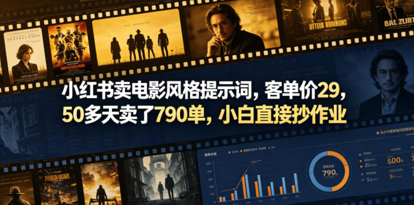 小红书卖电影风格提示词，客单价29，50多天卖了790单，小白直接抄作业！-吾爱云课堂