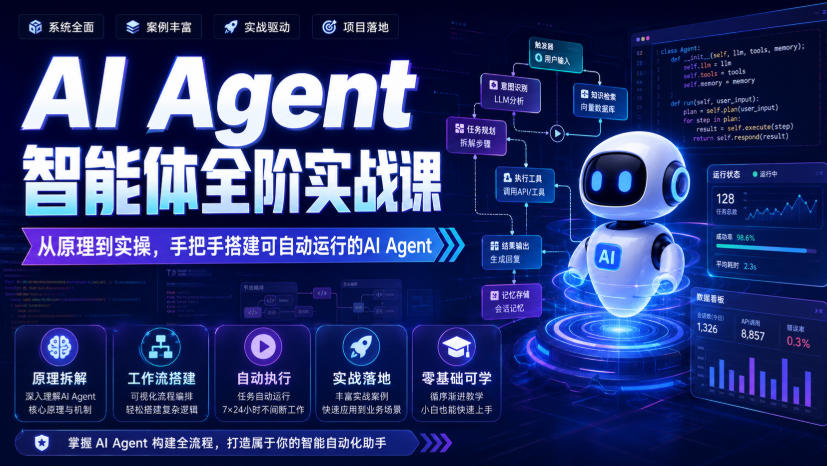 AI Agent智能体全阶实战课，从原理到实操，手把手搭建可自动运行的AI Agent-吾爱云课堂