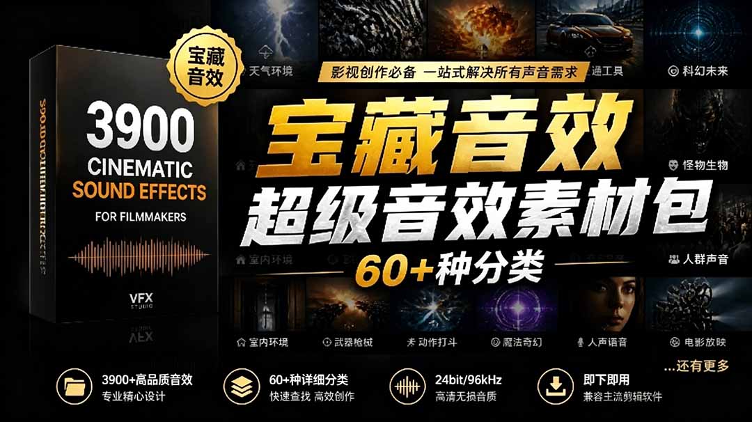 宝藏音效合集包！60+多种音效分类，共计3900个，分类清晰，全中文分类，高品质剪辑音效素材包-吾爱云课堂