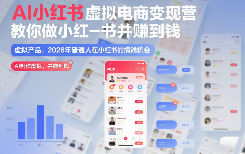 AI小红书虚拟电商变现营，教你做小红书并賺到钱，虚拟产品，2026年普通人在小红书的搞钱机会(更新中)-吾爱云课堂