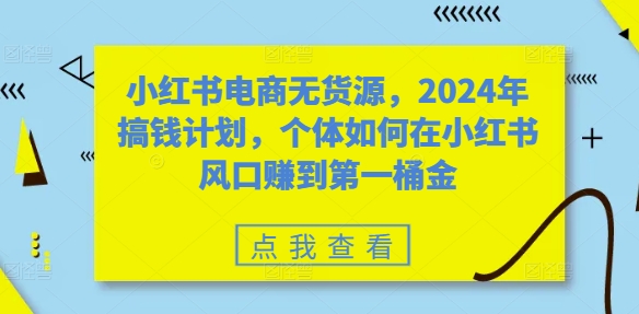 小红书电商无货源,2024年搞钱计划,个体如何在小红书风口赚到第一桶金-吾爱云课堂
