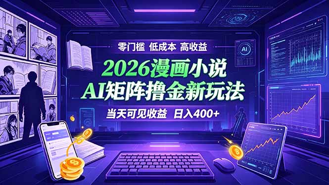 爆款小说漫画大阅读    ai矩阵操作    当天可见收益  日入400+    零门槛    高收益-吾爱云课堂