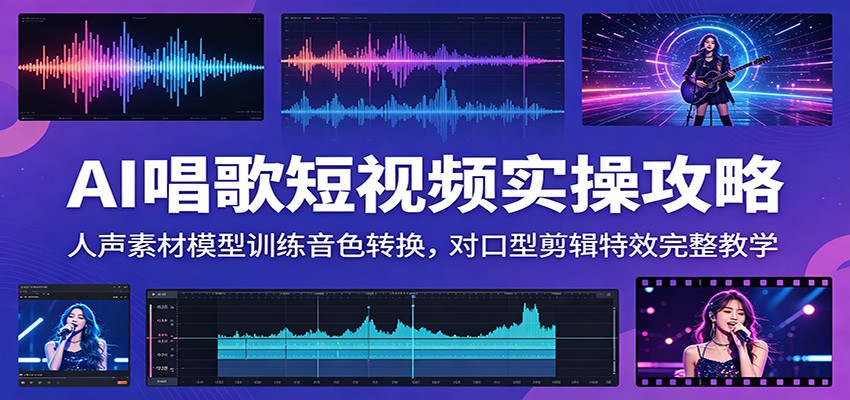 AI唱歌短视频实操攻略：人声素材模型训练音色转换，对口型剪辑特效完整教学-吾爱云课堂