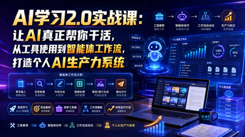 AI学习2.0实战课：让AI真正帮你干活，从工具使用到智能体工作流，打造个人AI生产力系统-吾爱云课堂