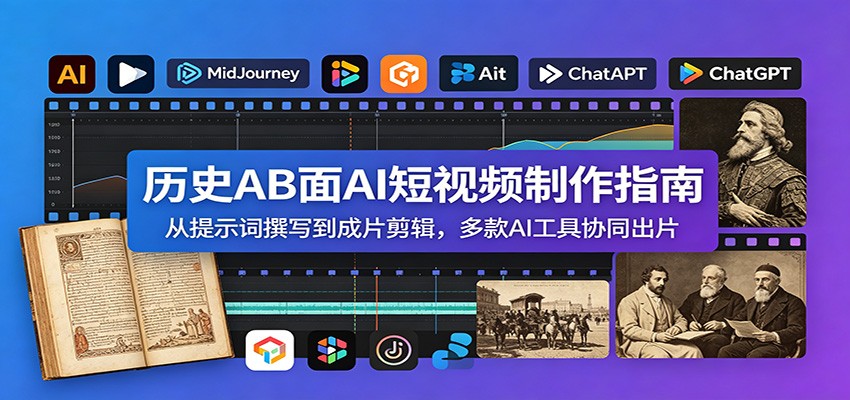 历史AB面AI短视频制作指南：从提示词撰写到成片剪辑，多款AI工具协同出片-吾爱云课堂