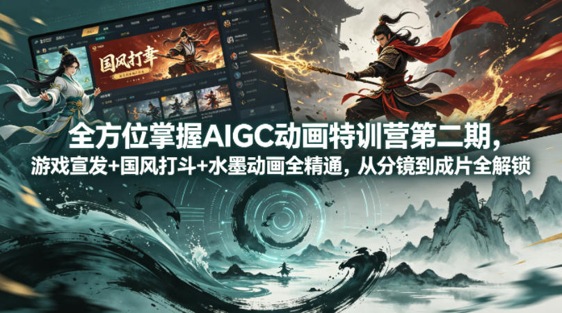 全方位掌握AIGC动画特训营第二期，游戏宣发+国风打斗+水墨动画全精通，从分镜到成片全解锁-吾爱云课堂