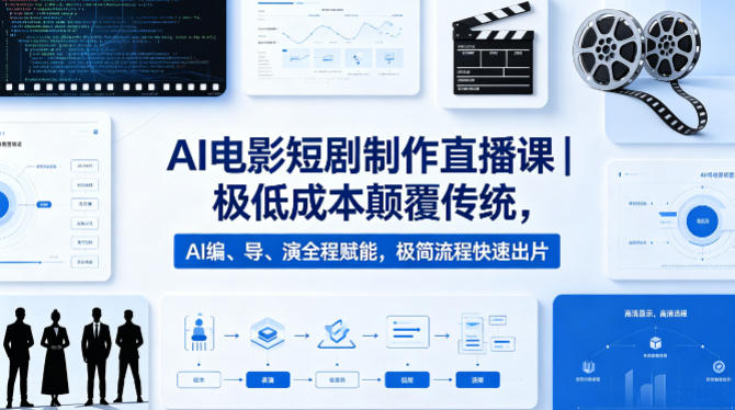 AI电影短剧制作直播课｜极低成本颠覆传统，AI编、导、演全程赋能，极简流程快速出片-吾爱云课堂