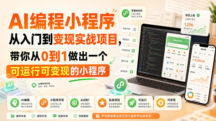 AI编程小程序从入门到变现实战项目，带你从0到1做出一个可运行可变现的小程序-吾爱云课堂