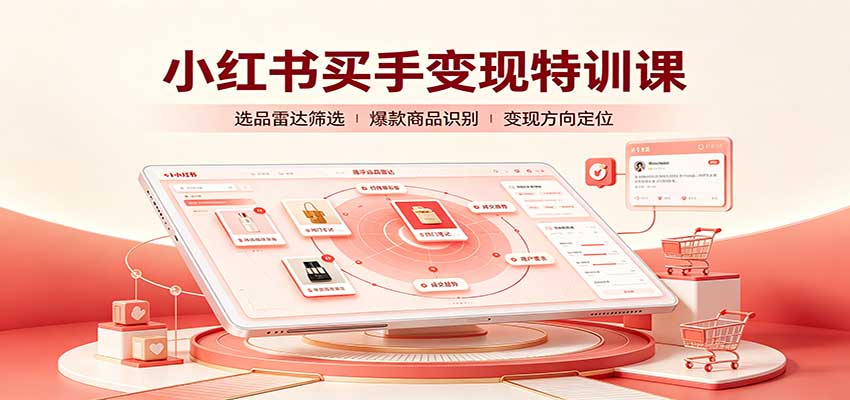 小红书买手变现特训课:账号定位养号起号,选品挂车,笔记标题封面全套教学-吾爱云课堂