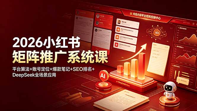 2026小红书矩阵推广系统课：平台算法+账号定位+爆款笔记+SEO排名+DeepSeek全场景应用-吾爱云课堂