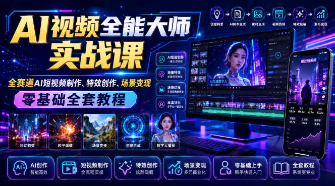 AI视频全能大师实战课｜全赛道AI短视频制作、特效创作、场景变现零基础全套教程-吾爱云课堂